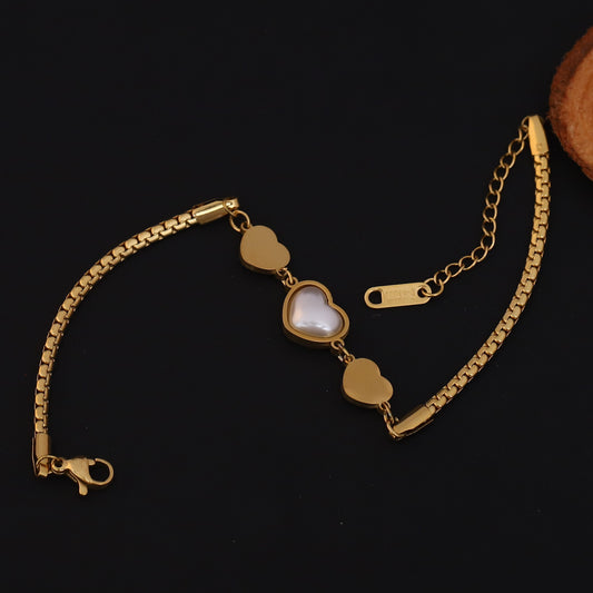 Elora Golden Triple Heart Bracelet with Pearl Center