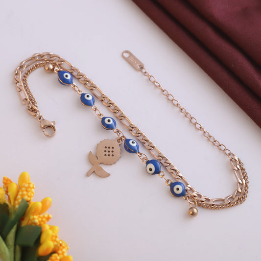 Elora Rose Gold Evil Eye & Floral Charm Bracelet