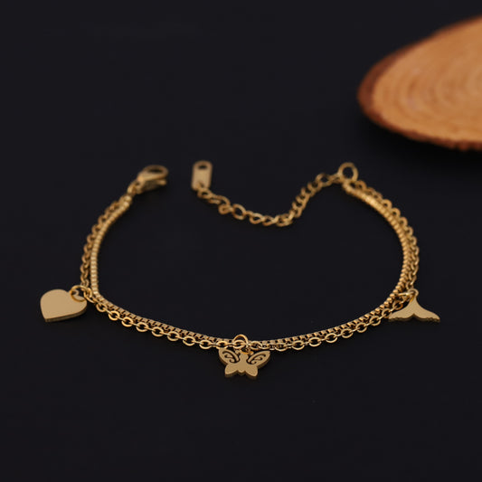 Elora Golden Butterfly & Heart Dual Charm Bracelet
