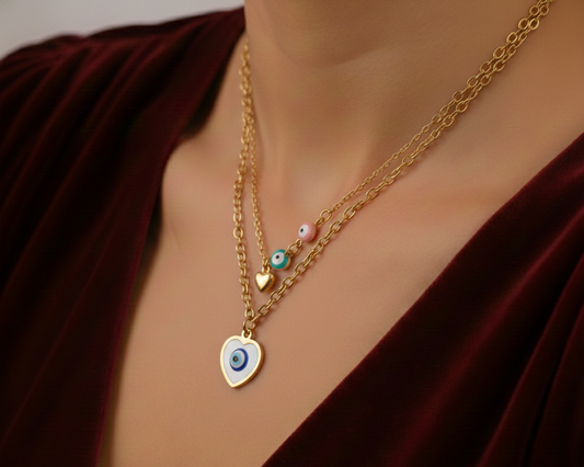 Elora Gold Plated Heart Evil Eye Pendant Necklace
