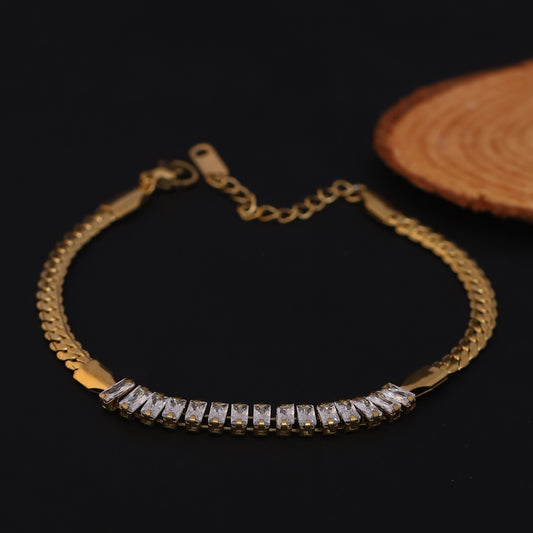 Elora Golden Crystal Bar Bracelet with Curb Chain
