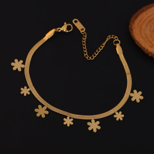 Elora Gold Plated Daisy Charm Herringbone bracelets
