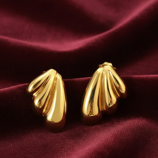 Elora gold Plated Gold Fluted Fan Shell Statement Earring’s