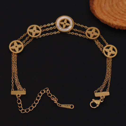 Elora Celeste Triple Chain Bracelet – White Enamel Luxe Edition