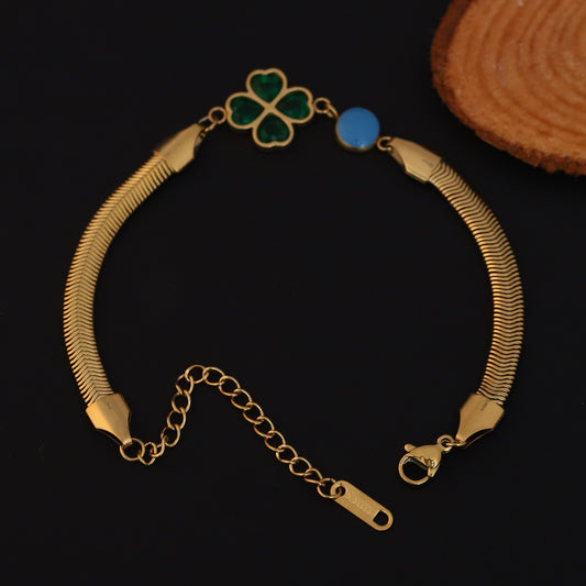 Elora Elegant Four-Leaf Clover & Blue Stone Gold-Plated bracelet