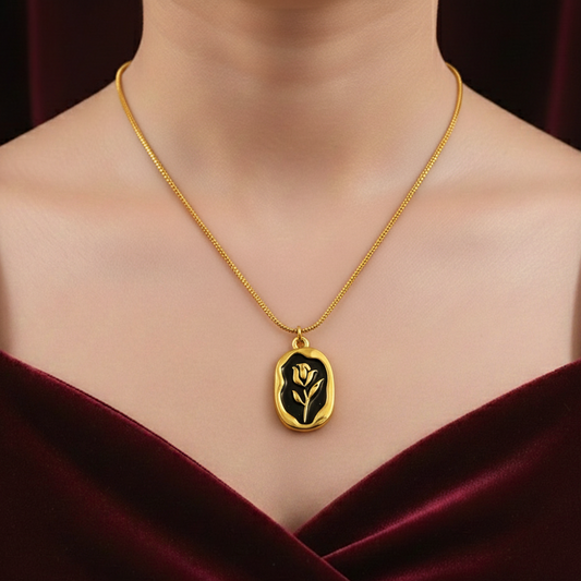 Elora gold plated Midnight Rose Oval Medallion Necklace