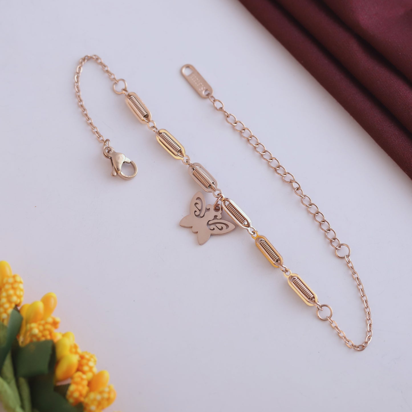 Elora Elegant Rose Gold Butterfly Charm Bracelet