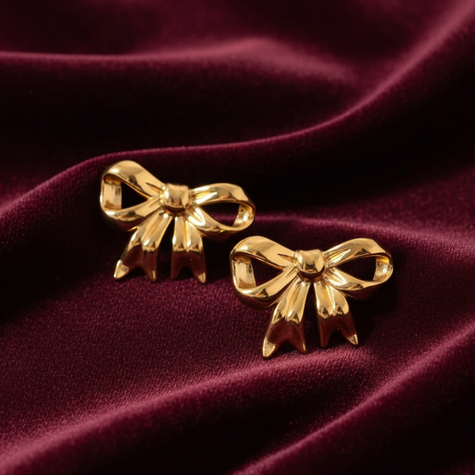Gold Plated Fluid Gold Ribbon Bow Stud Earrings
