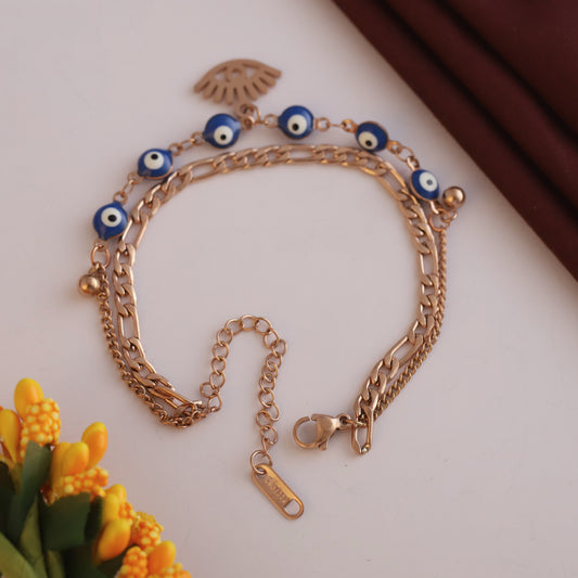 Elora Rose Gold Plated Evil Eye Charm Chain Bracelet
