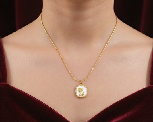Elora gold plated Mother of Pearl Rose Relief Necklace