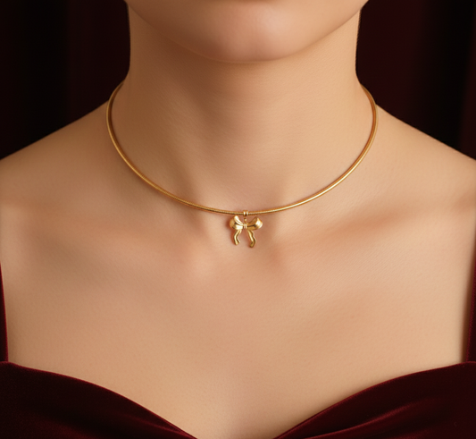 Elora stunning gold plated bow pendant choker Necklace