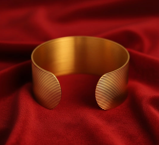 Elora Ribbed Finish Wide Gold Cuff