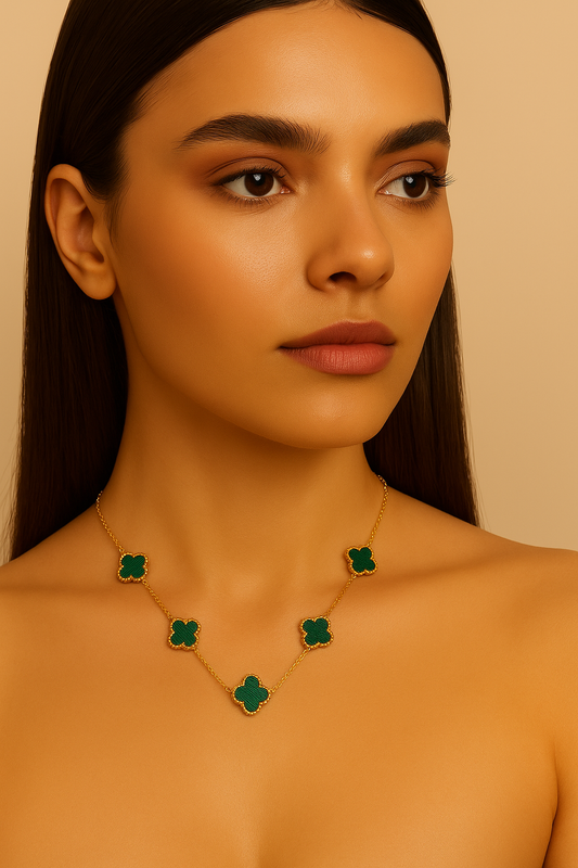Elora clover shaped green malachite stone chain