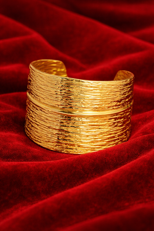 Elora Gold Plated Hammered Texture Wide Cuff Bracelet