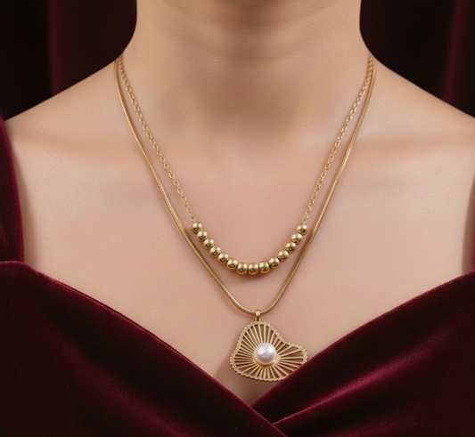 Elora 18k Gold Plated tone Pearl Radiance Layered Necklace set