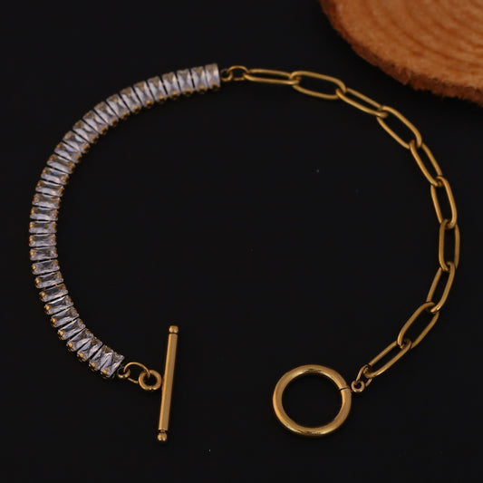 Elora Golden Crystal Link Bracelet with Toggle Clasp