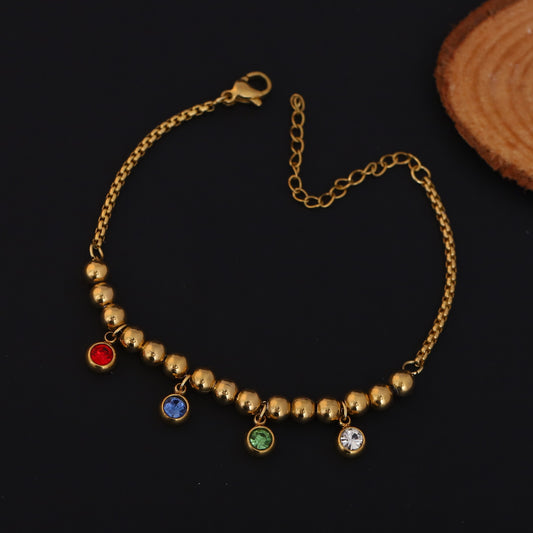 Elora Gold Plated Beaded Bracelet with Multicolor Crystal Charms