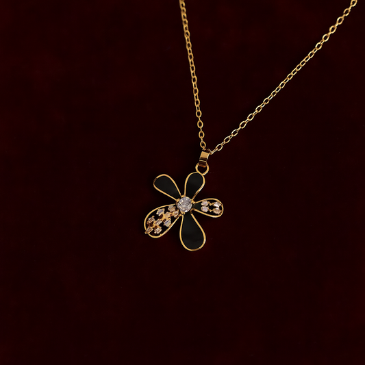 Elora black Enamel floral pendant chain