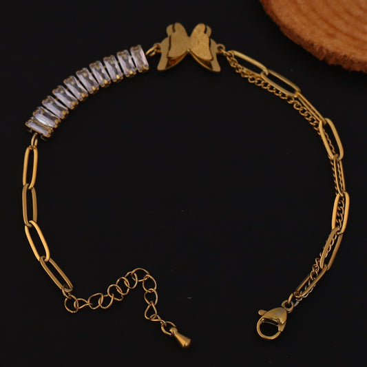 Elora Golden Butterfly Charm Bracelet with Crystal Accents