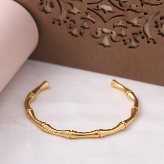 Elora Bamboo Bliss Gold-Plated Open Kada Bracelet