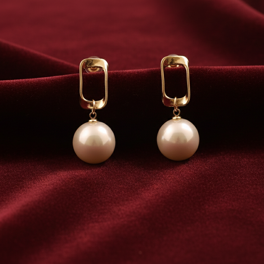 Elora Gold Plated Rectangle Link Pearl Drops Earring