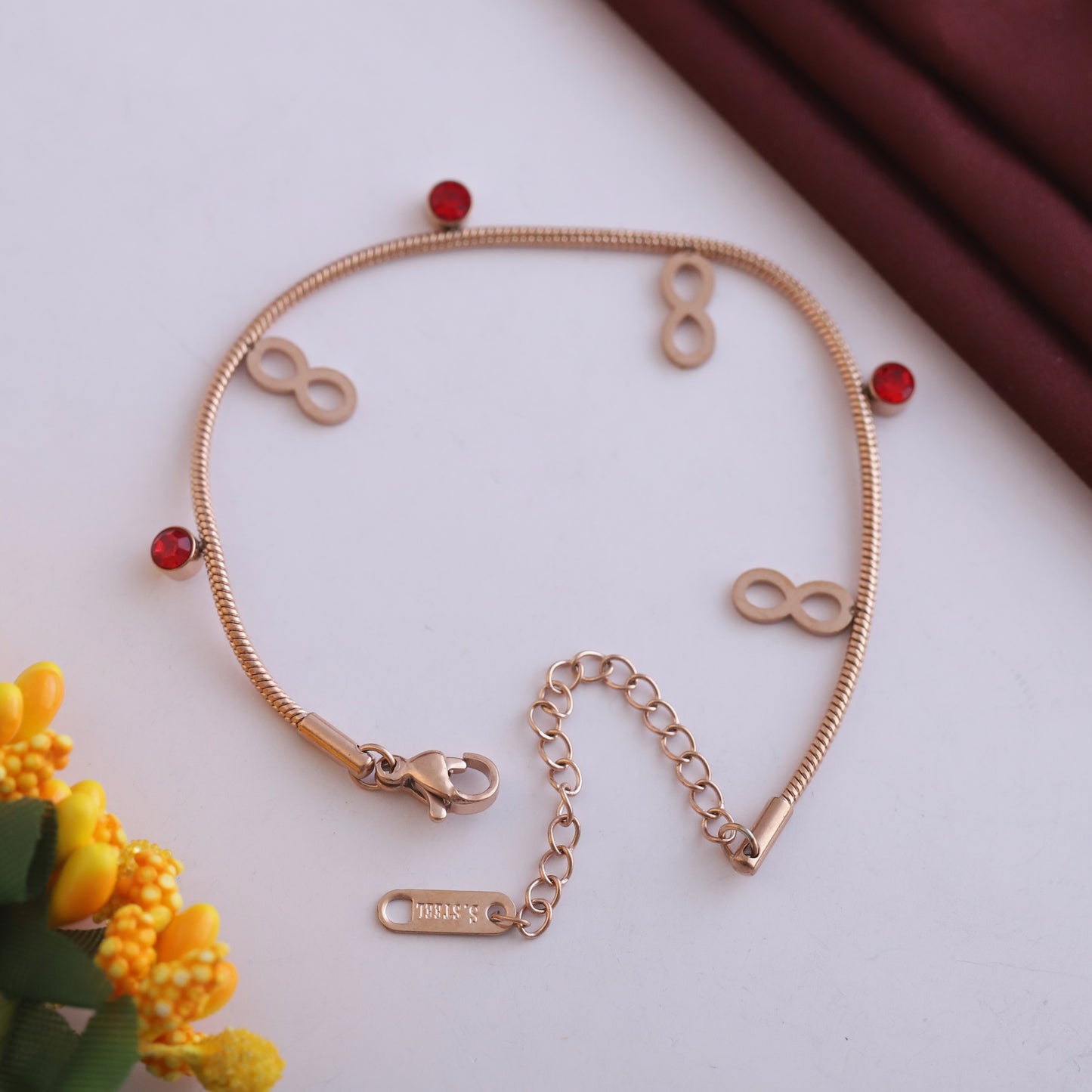 Elora Rose Gold Infinity & Crystal Charm Bracelet