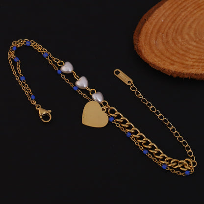 Elora Gold Plated Luxe Heart Charm Dual-Layer Bracelet