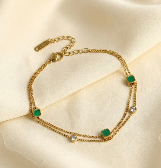 Elora Emerald Edge Gold Plated Double Layer Chain Bracelet