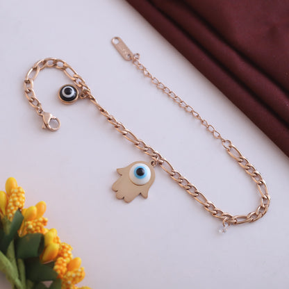 Elora Rose Gold Plated Hamsa Evil Eye Protection Bracelet