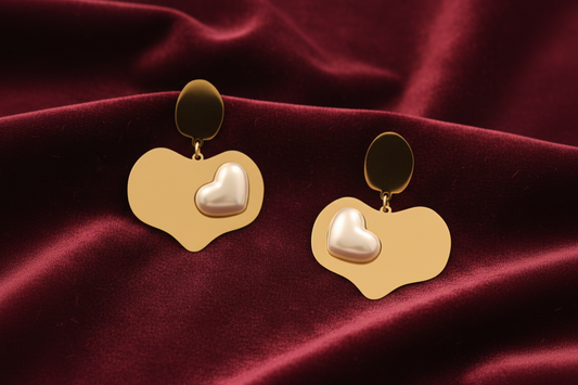 Elora Heart & Pearl Drop Dangle Earrings