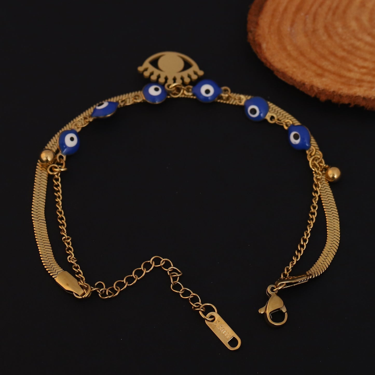 Elora Nazar Charm Dual Chain Bracelet – Royal Blue Protection Edition