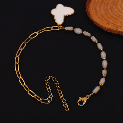 Elora Golden Dual Chain Bracelet with White Butterfly Charm