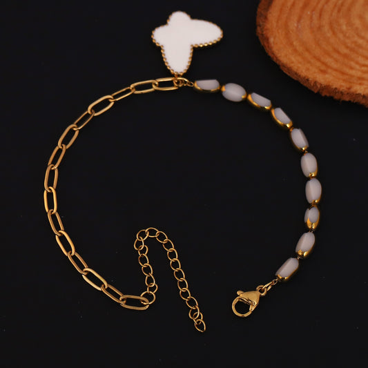Elora Golden Dual Chain Bracelet with White Butterfly Charm