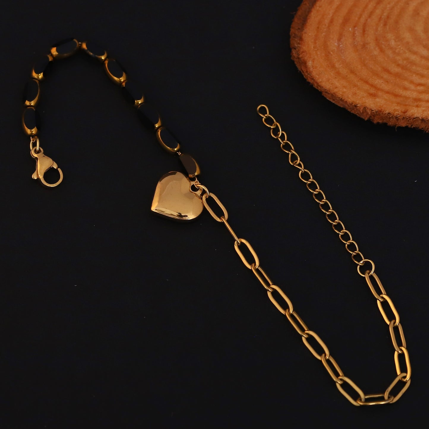 Elora Golden Heart Charm Dual Chain Bracelet