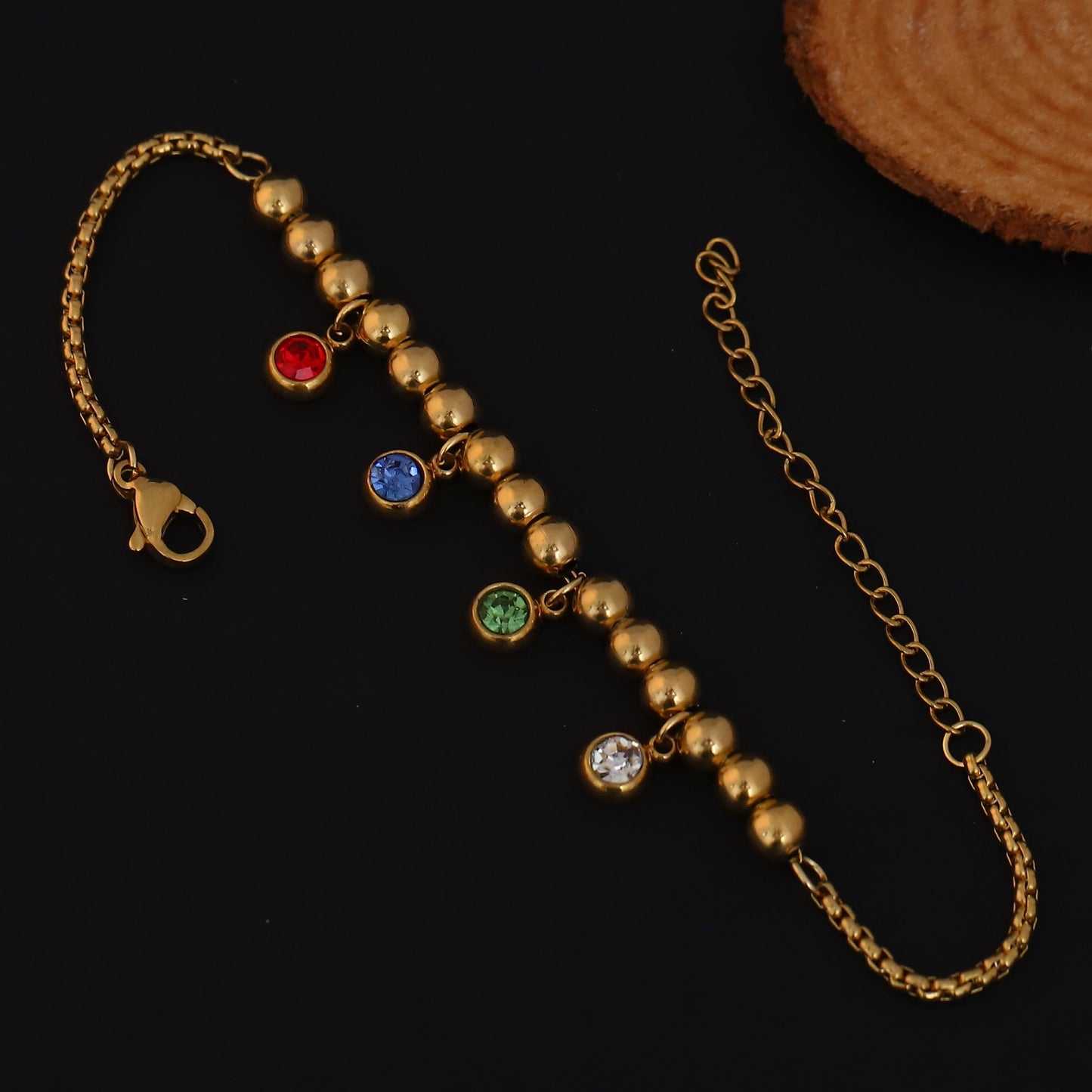 Elora Gold Plated Beaded Bracelet with Multicolor Crystal Charms