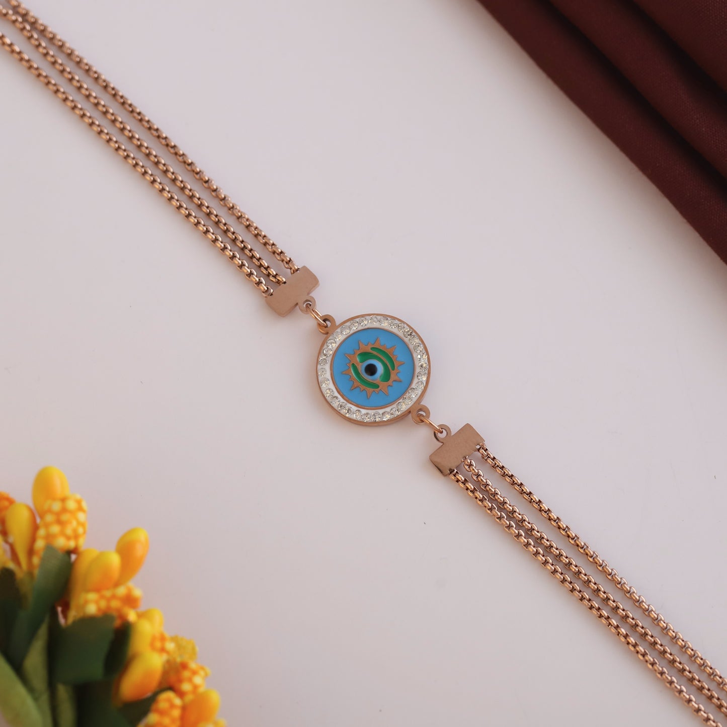 Elora Rose-Gold Plated Evil Eye Crystal Chain Bracelet