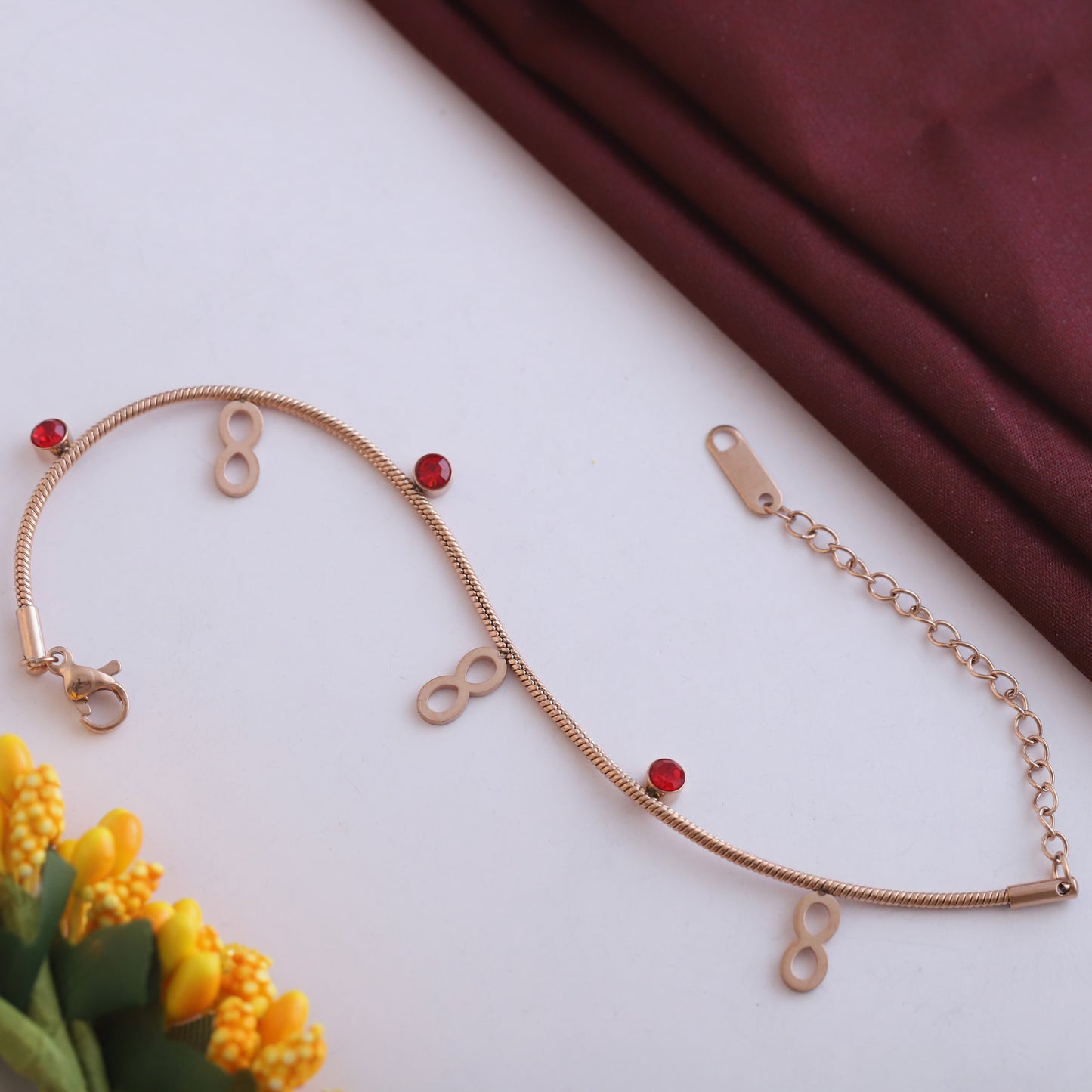 Elora Rose Gold Infinity & Crystal Charm Bracelet