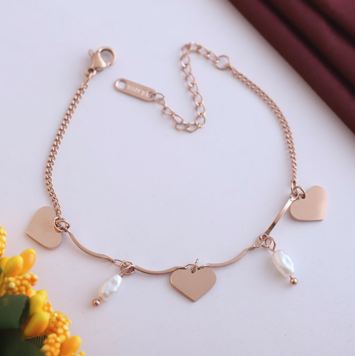 Elora Rose Gold Plated Heart & Pearl Charm