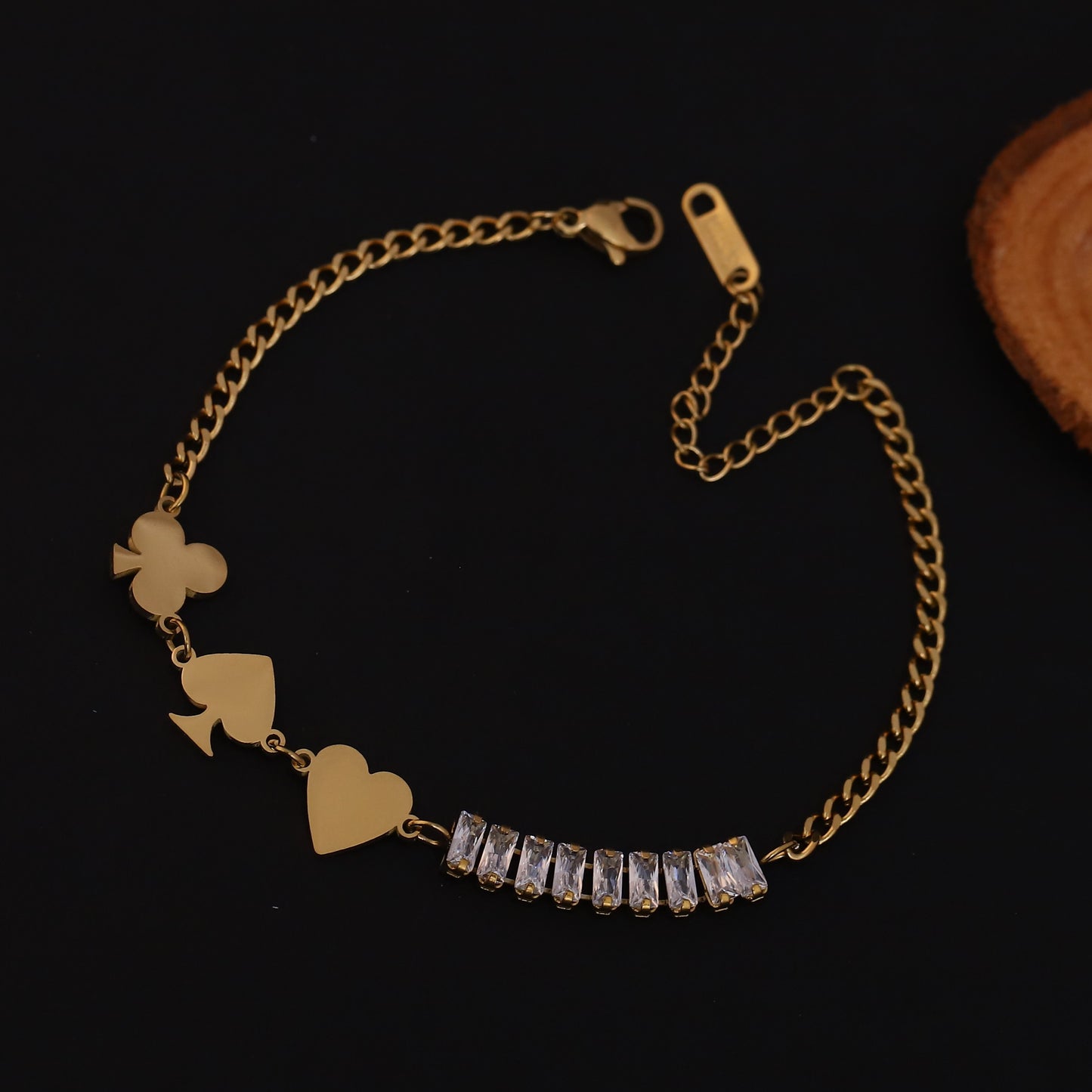 Elora Golden Card Suits & Crystal Charm Bracelet