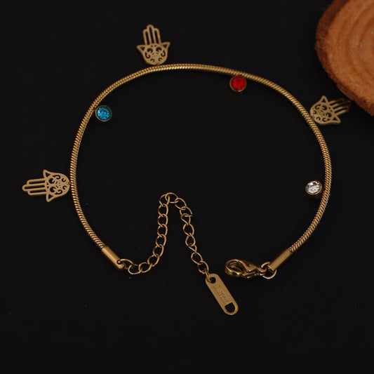 Elora Gold Plated  Hamsa Hand Bracelet with Multicolor Stones