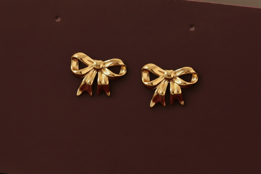 Gold Plated Fluid Gold Ribbon Bow Stud Earrings