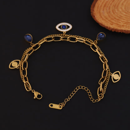 Elora Evil Eye Charm Dual Chain Gold-Plated Bracelet