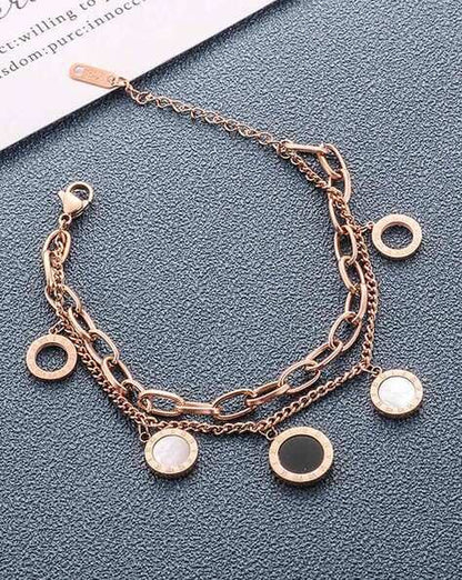 Elora Rose-Gold Dual Chain Geometric Charm Bracelet