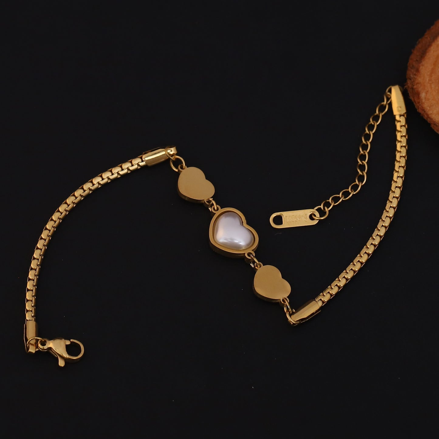 Elora Golden Triple Heart Bracelet with Pearl Center