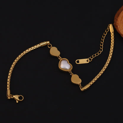 Elora Golden Triple Heart Bracelet with Pearl Center