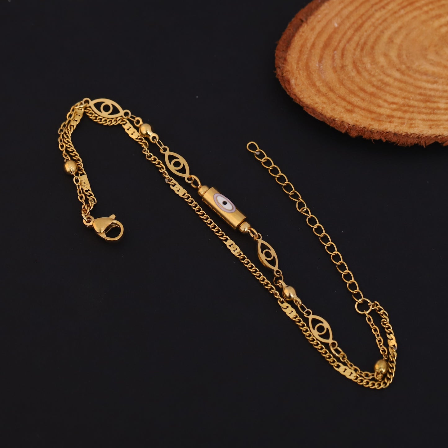 Elora Evil Eye Dual Layer Gold Charm Bracelet