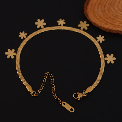 Elora Gold Plated Daisy Charm Herringbone bracelets