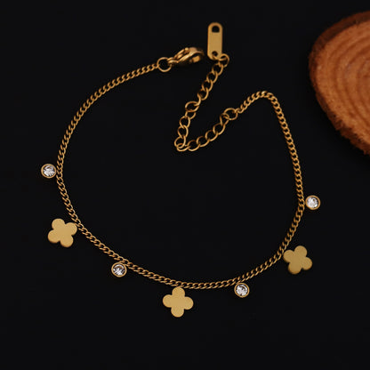 Elora Clover Charm Gold-Plated Bracelet with Crystal Accents