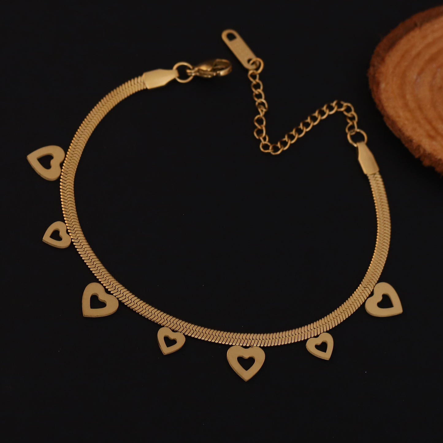 Elora Hollow Heart Charm Gold-Plated Bracelets
