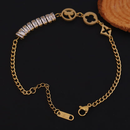 Elora Golden Geometric Charm Bracelet with Crystal Accents